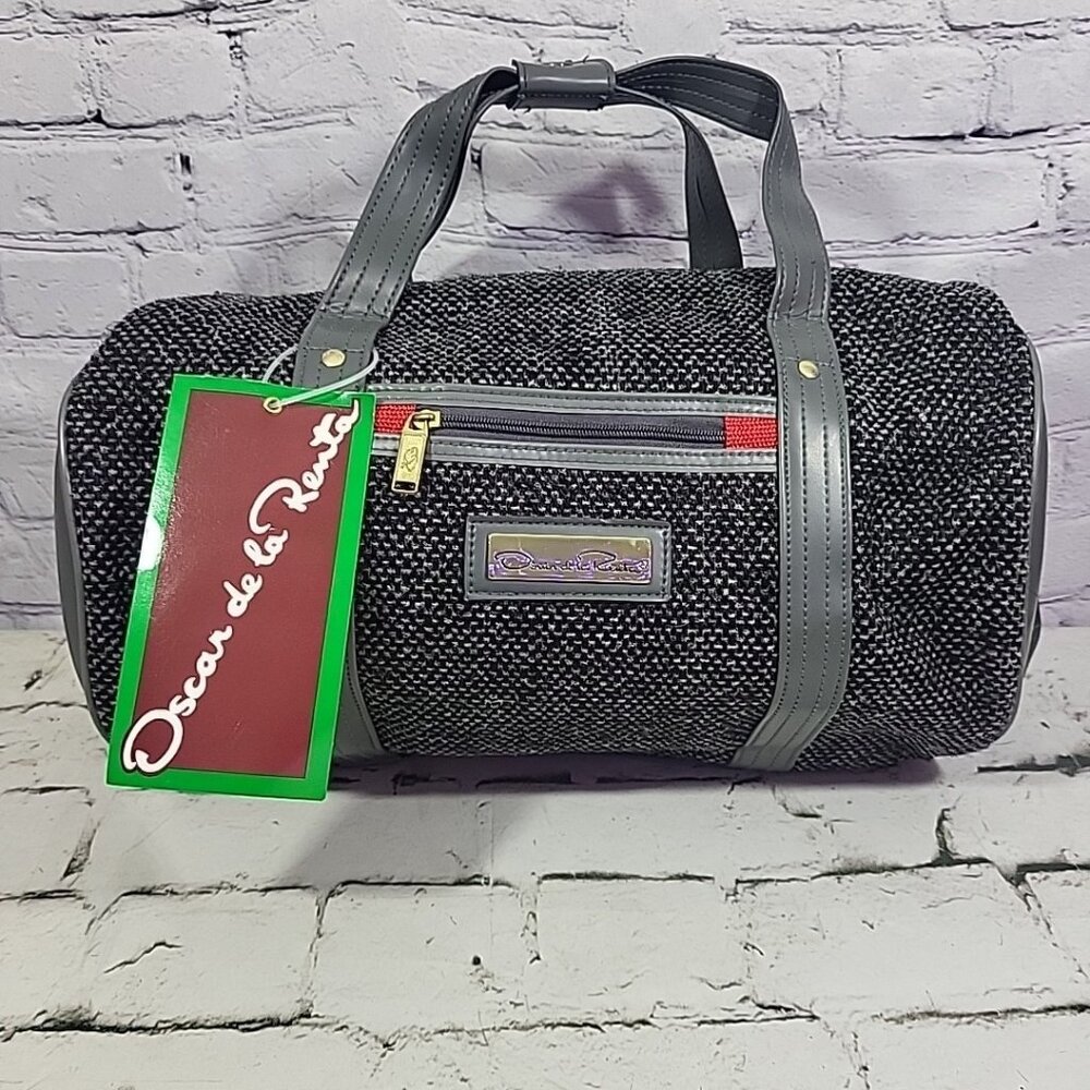 Vintage Oscar de la Renta Bag Gray Tweed Travel Weekender Carry-On New With Tags